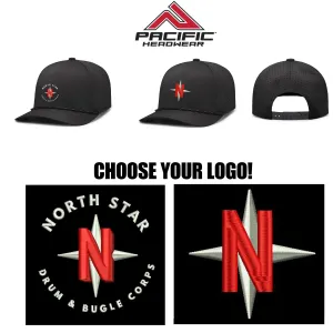 North Star Drum & Bugle Corps Pacific Headwear Weekender Perforated Snapback Cap, Black/Black/White, #P424