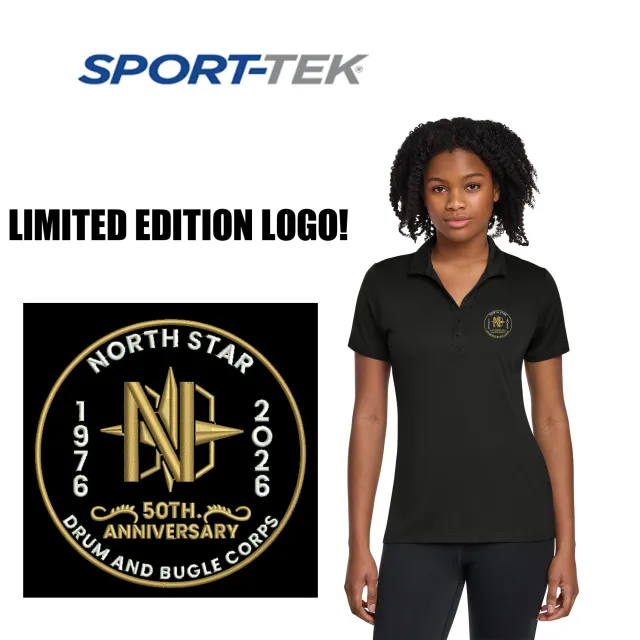 North Star Drum & Bugle Corps Sport-Tek® Women's PosiCharge® Re-Compete Polo, LIMITED EDITION 50th ANNIVERSARY LOGO, Women’s Fit, #LST725