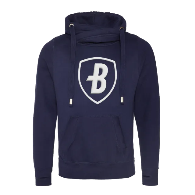 Navy Heavyweight Crossneck Hoodie with 3D Print