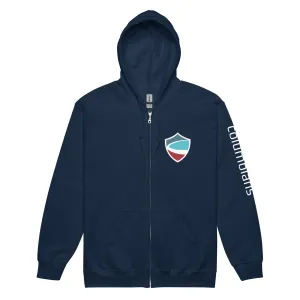 Shield Unisex Zip-up Hoodie - Navy and Heather Grey