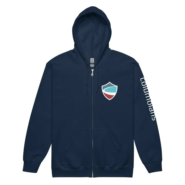 Shield Unisex Zip-up Hoodie - Navy and Heather Grey