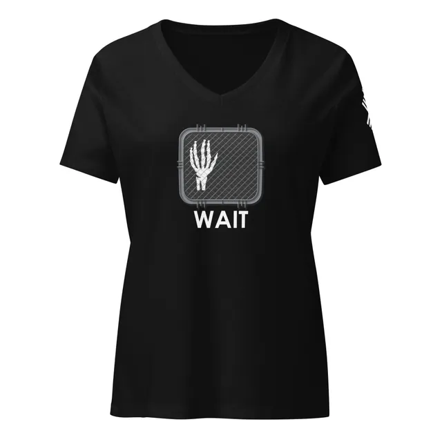 WAIT Women’s with sleeve art relaxed v-neck t-shirt