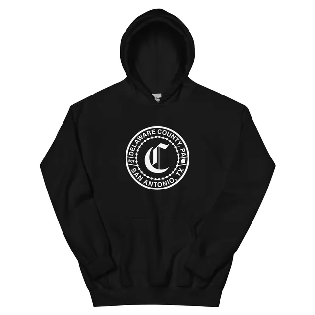 White-DelCo-C-Coin Hoodie in Black, Red and Gray