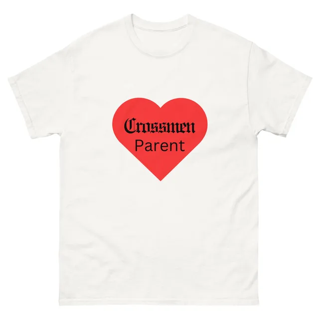 Crossmen Parent Heart Black Text Tee (Black, White, Grey, or Pink)