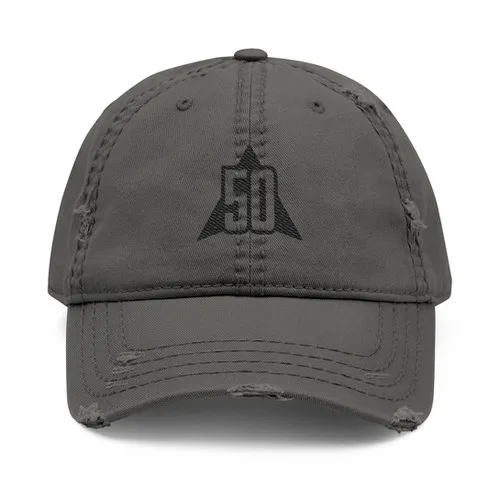 50th Anniversary Black Logo Distressed Dad Hat