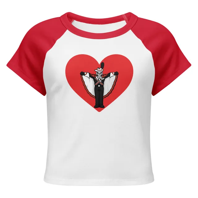 Limited Edition: Red Heart Bones Women’s micro rib raglan baby tee (Red, Black, or Pink)