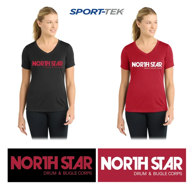 North Star Drum & Bugle Corps Sport-Tek® Women's PosiCharge® Competitor™ V-Neck Tee, 1 Color Print, Women’s Fit, #LST353