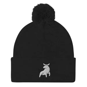 Bull Embroidered Pom-Pom Beanie